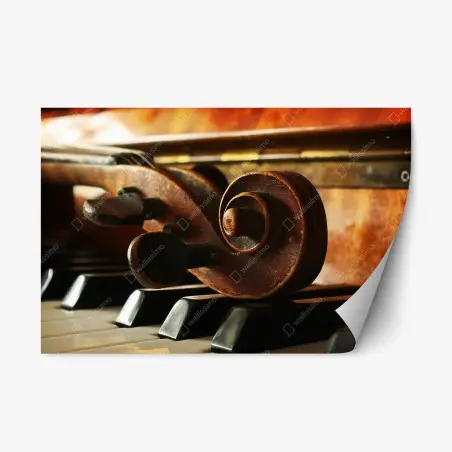 Sticker repositionnable volute de violon sur touches de piano, ambiance musicale vintage – Wallnifity®