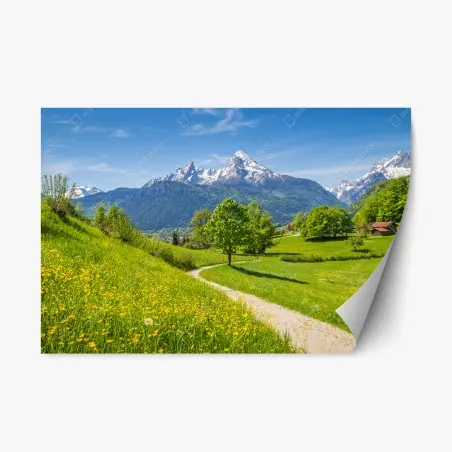 Sticker repositionnable paysage des Alpes au printemps – Wallnifity®