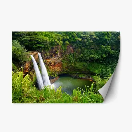 Sticker repositionnable cascade double dans une forêt luxuriante – Wallnifity®