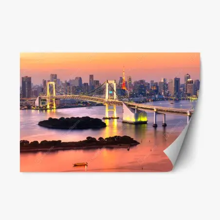 Sticker repositionnable coucher de soleil sur Tokyo et le pont arc-en-ciel – Wallnifity®