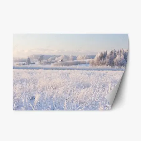 Sticker repositionnable paysage hivernal givré au lever du soleil – Wallnifity®