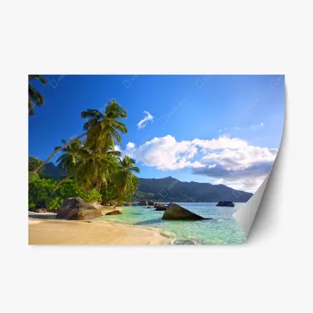 Sticker repositionnable plage paradisiaque de Mahé, Seychelles – Wallnifity®