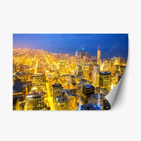 Sticker repositionnable horizon nocturne de Chicago en lumière dorée – Wallnifity®