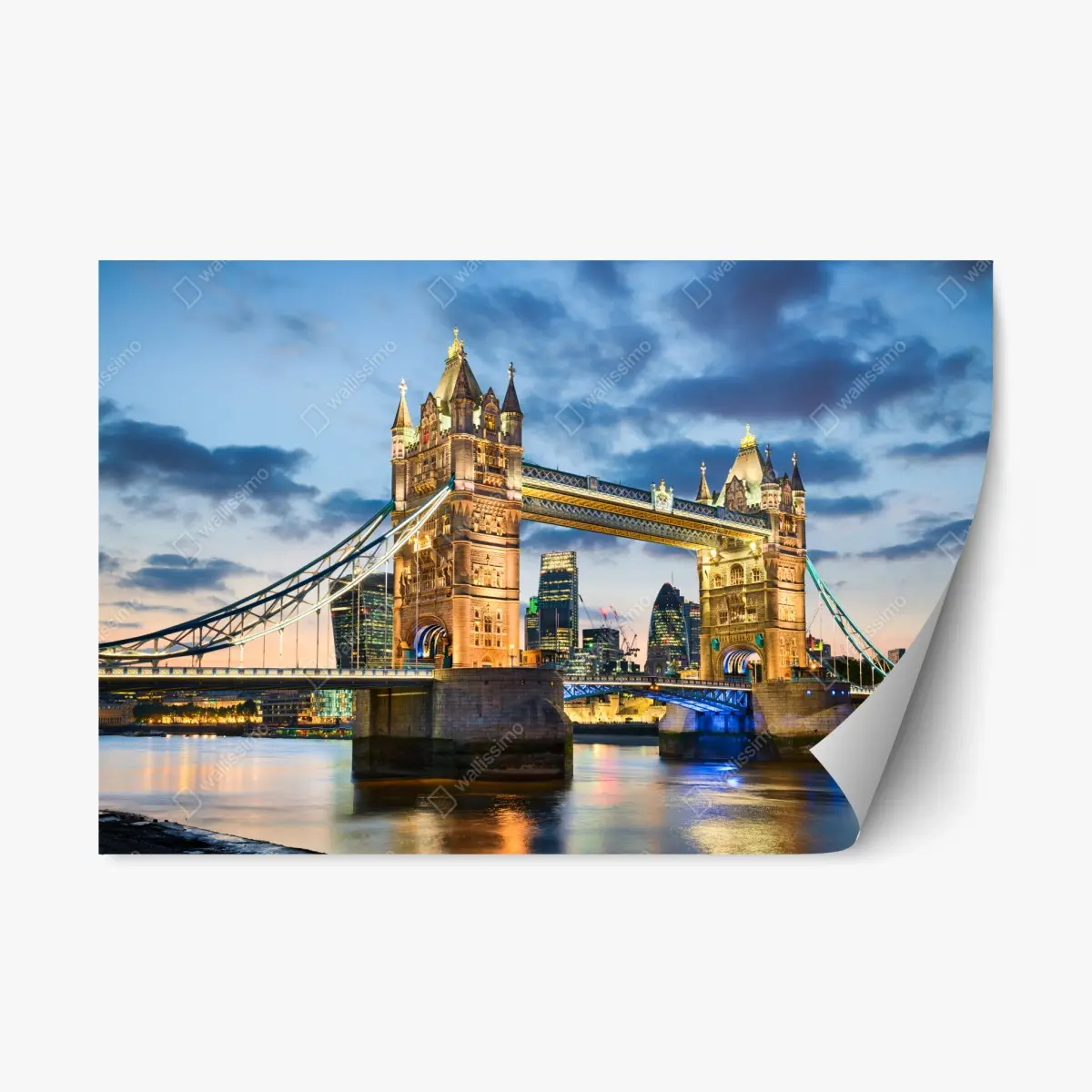 Sticker repositionnable pont emblématique de Londres illuminé au crépuscule – Wallnifity®