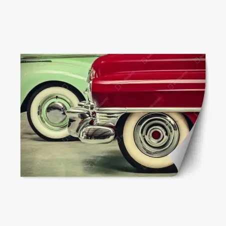 Sticker repositionnable détails chromés de voitures vintage rouge et vert – Wallnifity®