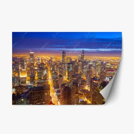 Sticker repositionnable vue nocturne de Chicago illuminée – Wallnifity®