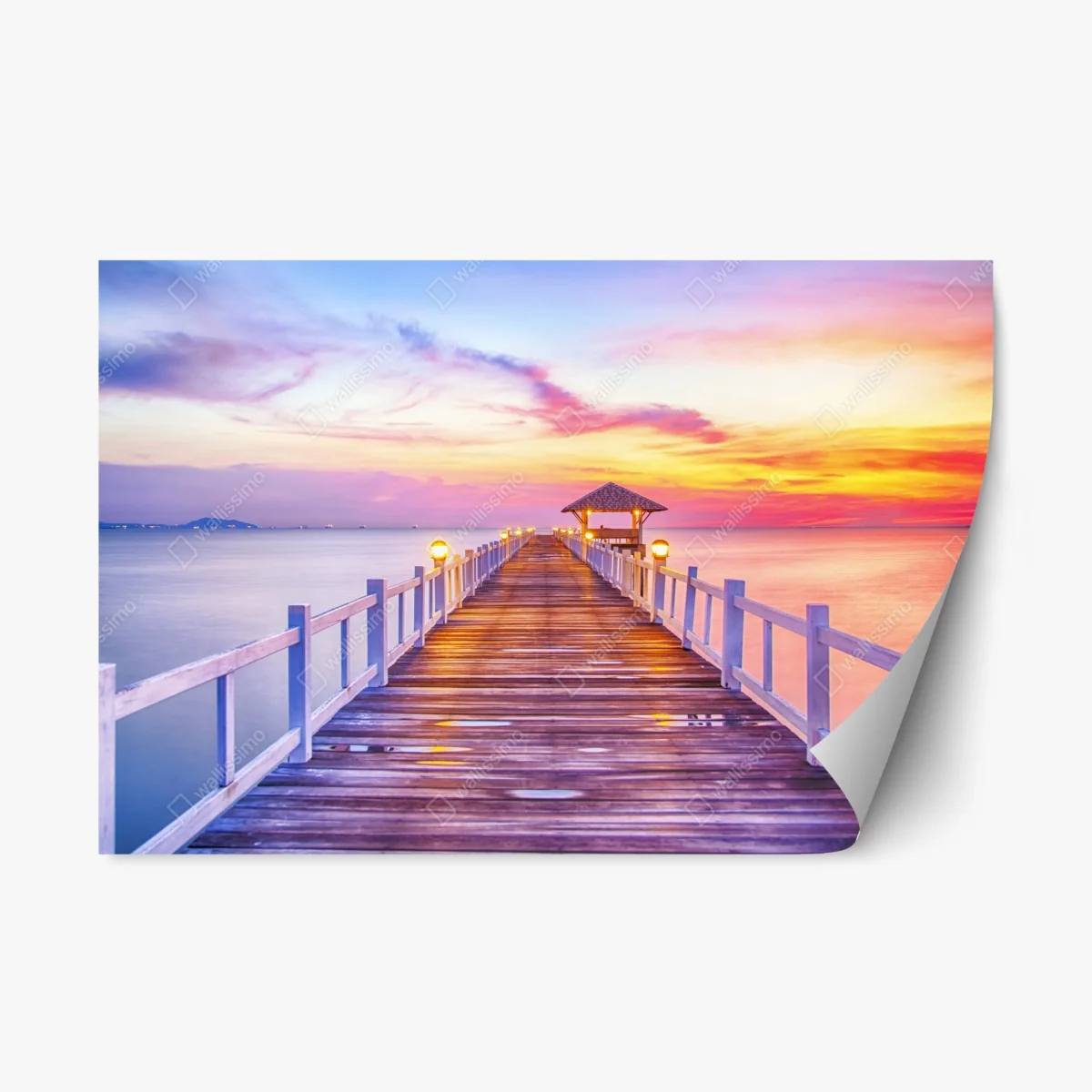 Sticker repositionnable ponton au coucher de soleil vers l'horizon – Wallnifity® Sticker repositionnable ponton au coucher de soleil vers l'horizon – Wallnifity®