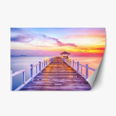 Sticker repositionnable ponton au coucher de soleil vers l'horizon – Wallnifity®
