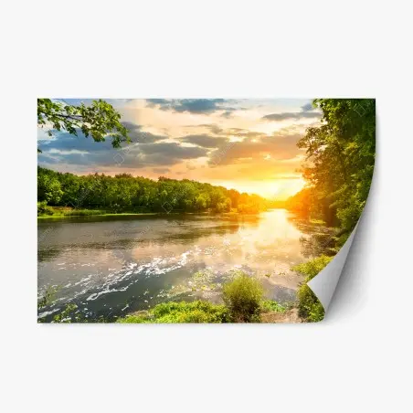 Sticker repositionnable coucher de soleil sur la rivière tranquille – Wallnifity®