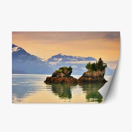 Sticker repositionnable îlots rocheux et reflets au coucher de soleil – Wallnifity®
