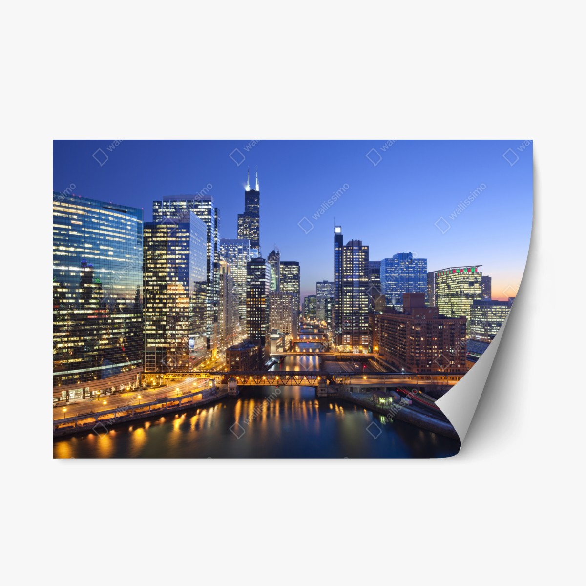 Sticker repositionnable panorama nocturne de Chicago – Wallnifity®