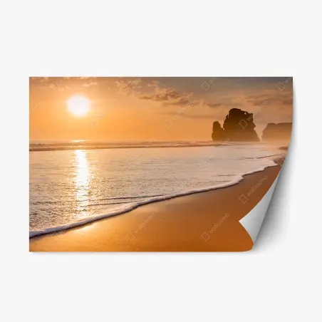 Sticker repositionnable coucher de soleil doré sur la plage – Wallnifity®
