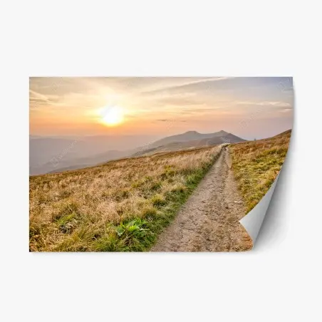 Sticker repositionnable sentier au coucher de soleil dans les Bieszczady – Wallnifity®
