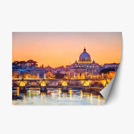 Sticker repositionnable coucher de soleil sur la basilique Saint-Pierre à Rome – Wallnifity®