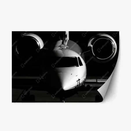 Sticker repositionnable jet privé en contre-jour silhouette monochrome – Wallnifity®