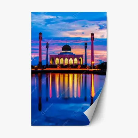 Sticker repositionnable coucher de soleil à la mosquée centrale de Songkhla – Wallnifity®
