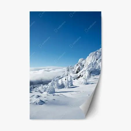 Sticker repositionnable panorama hivernal au sommet enneigé – Wallnifity®