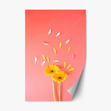 Sticker repositionnable double gerbera jaune sur fond corail – Wallnifity®