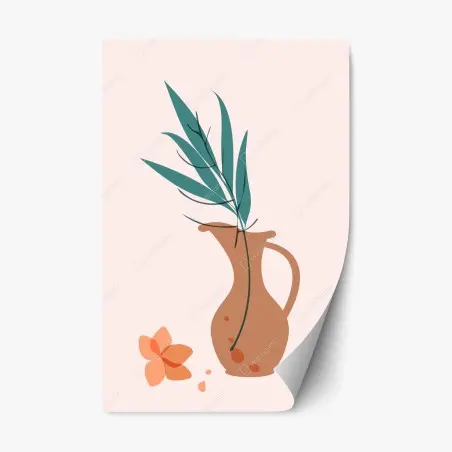 Sticker repositionnable vase en terre et feuillage minimaliste – Wallnifity®