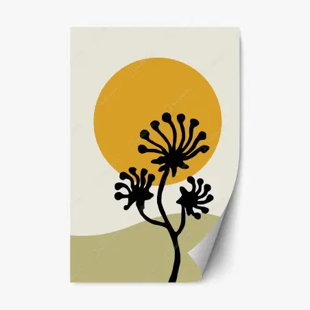 Sticker repositionnable fleurs en silhouette sur soleil doré – Wallnifity®
