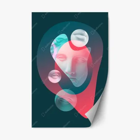Sticker repositionnable visage surréaliste néon en pastels – Wallnifity®