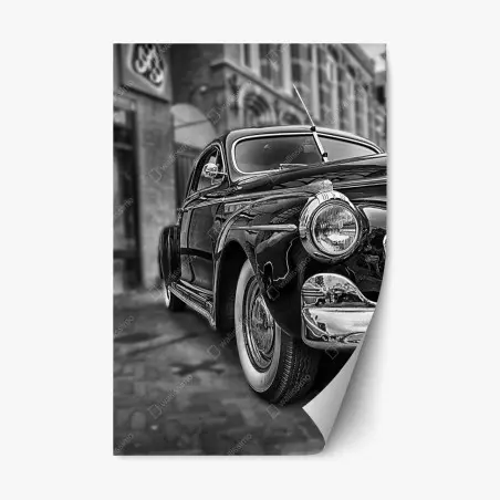 Sticker repositionnable voiture classique rétro en noir et blanc – Wallnifity®