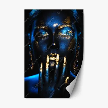 Sticker repositionnable portrait mystique en or et bleu – Wallnifity®