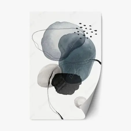 Sticker repositionnable composition abstraite aux nuances bleu-gris – Wallnifity®