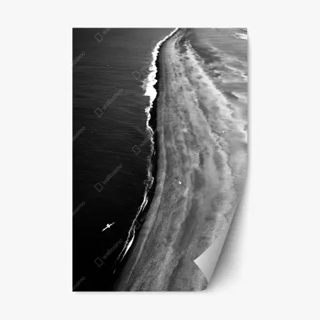 Sticker repositionnable littoral minimaliste en noir et blanc – Wallnifity®