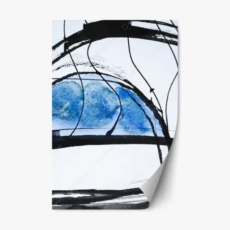 Sticker repositionnable abstraction bleue en aquarelle et encre – Wallnifity®