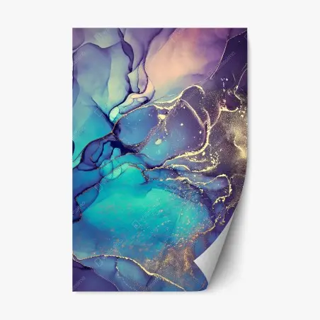 Sticker repositionnable abstraction aquatique aux reflets dorés – Wallnifity®