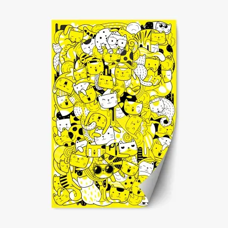 Sticker repositionnable jungle de chats en jaune et noir – Wallnifity®