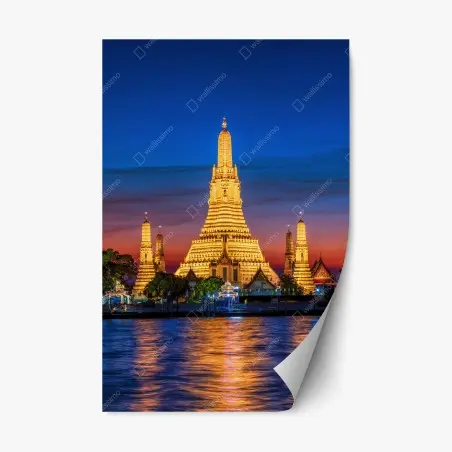 Sticker repositionnable coucher de soleil sur le temple Wat Arun à Bangkok – Wallnifity®