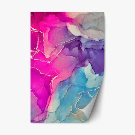 Sticker repositionnable éclats marbrés fuchsia et turquoise – Wallnifity®