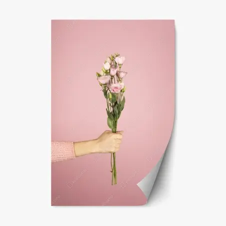 Sticker repositionnable bouquet délicat de fleurs roses sur fond rose – Wallnifity®