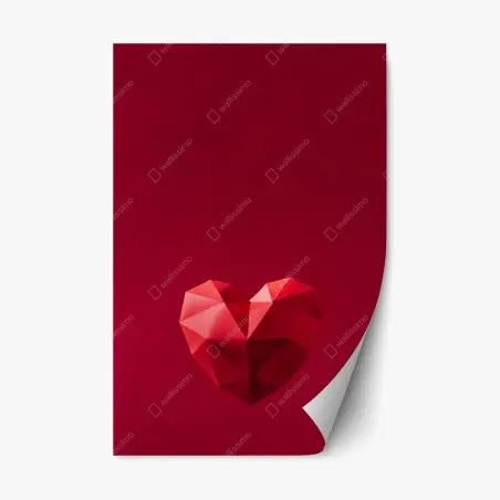 Sticker repositionnable coeur géométrique rouge sur fond minimaliste – Wallnifity®