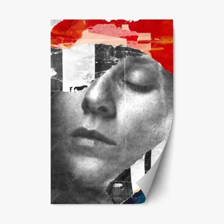 Sticker repositionnable visage en collage abstrait – Wallnifity®
