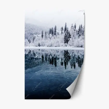 Sticker repositionnable reflet hivernal sur lac – Wallnifity®