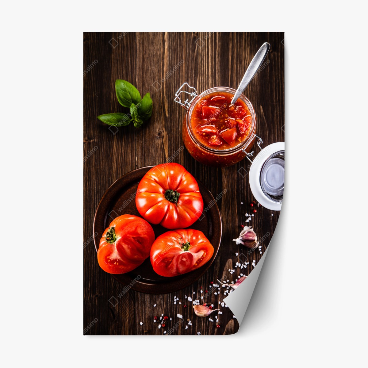 Sticker repositionnable composition rustique de tomates mûres et basilic – Wallnifity®