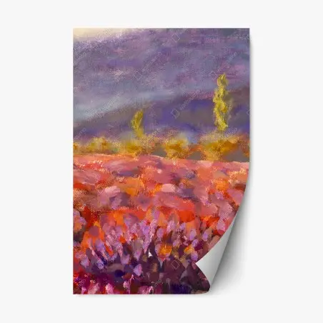 Sticker repositionnable champ de lavande impressionniste en Provence – Wallnifity®