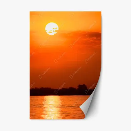 Sticker repositionnable coucher de soleil rougeoyant sur le lac – Wallnifity®