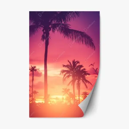 Sticker repositionnable coucher de soleil tropical aux palmiers – Wallnifity®