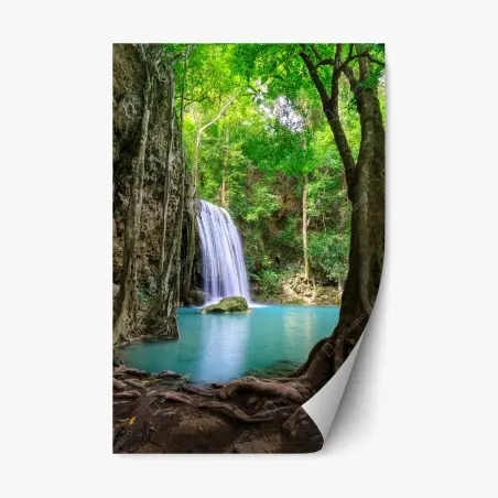 Sticker repositionnable cascade d'Erawan, Thaïlande : oasis turquoise – Wallnifity®