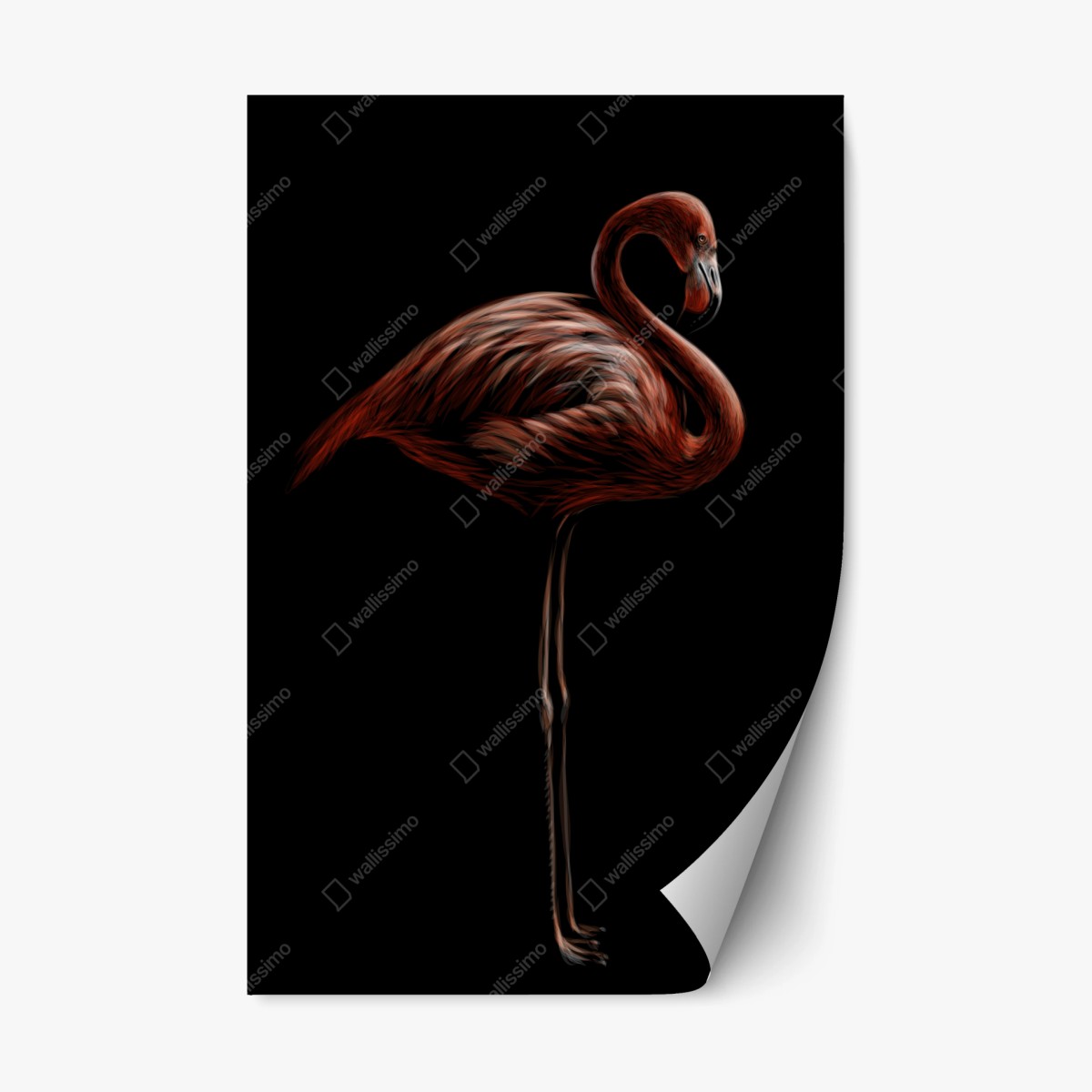 Sticker repositionnable flamant rouge élégant sur fond noir – Wallnifity®