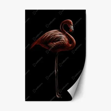 Sticker repositionnable flamant rouge élégant sur fond noir – Wallnifity®