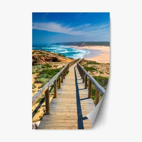 Sticker repositionnable chemin en bois vers Praia da Bordeira – Wallnifity®