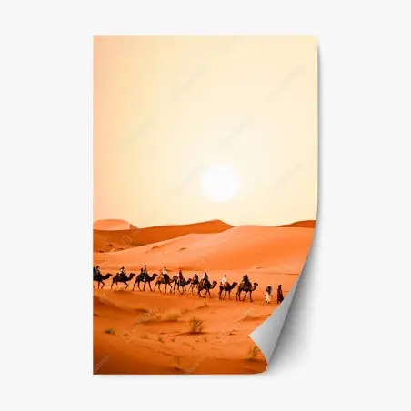 Sticker repositionnable caravane de chameaux au coucher de soleil dans le désert – Wallnifity®