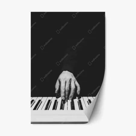 Sticker repositionnable mains au piano en noir et blanc – Wallnifity®