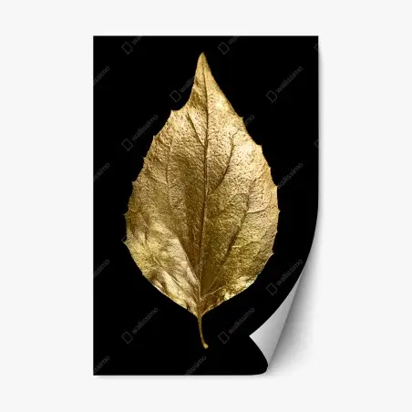 Sticker repositionnable feuille dorée élégante sur fond noir – Wallnifity®
