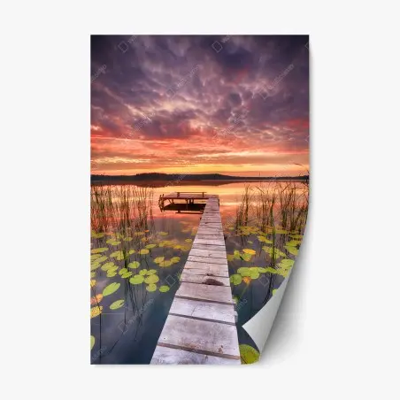 Sticker repositionnable aube dorée sur le lac – Wallnifity®